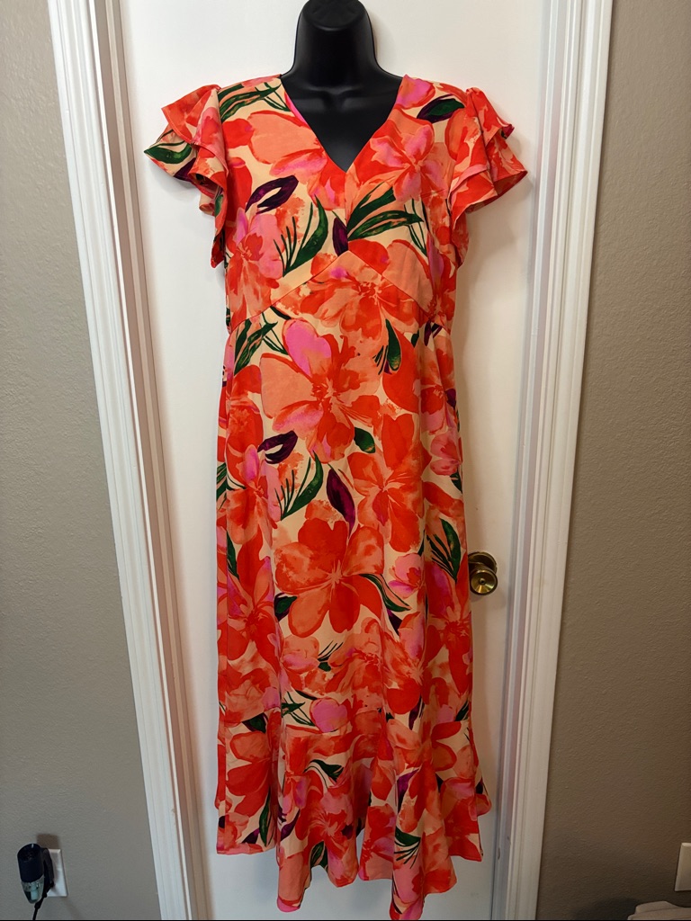 Floral V-Neck Orange Maxi Dress